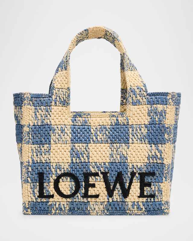 x Paula's Ibiza Small Tote Bag in Gingham Raffia